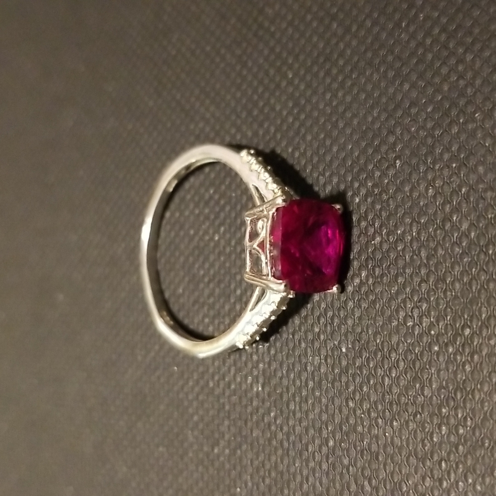 Sterling silver ring with bright pink stone